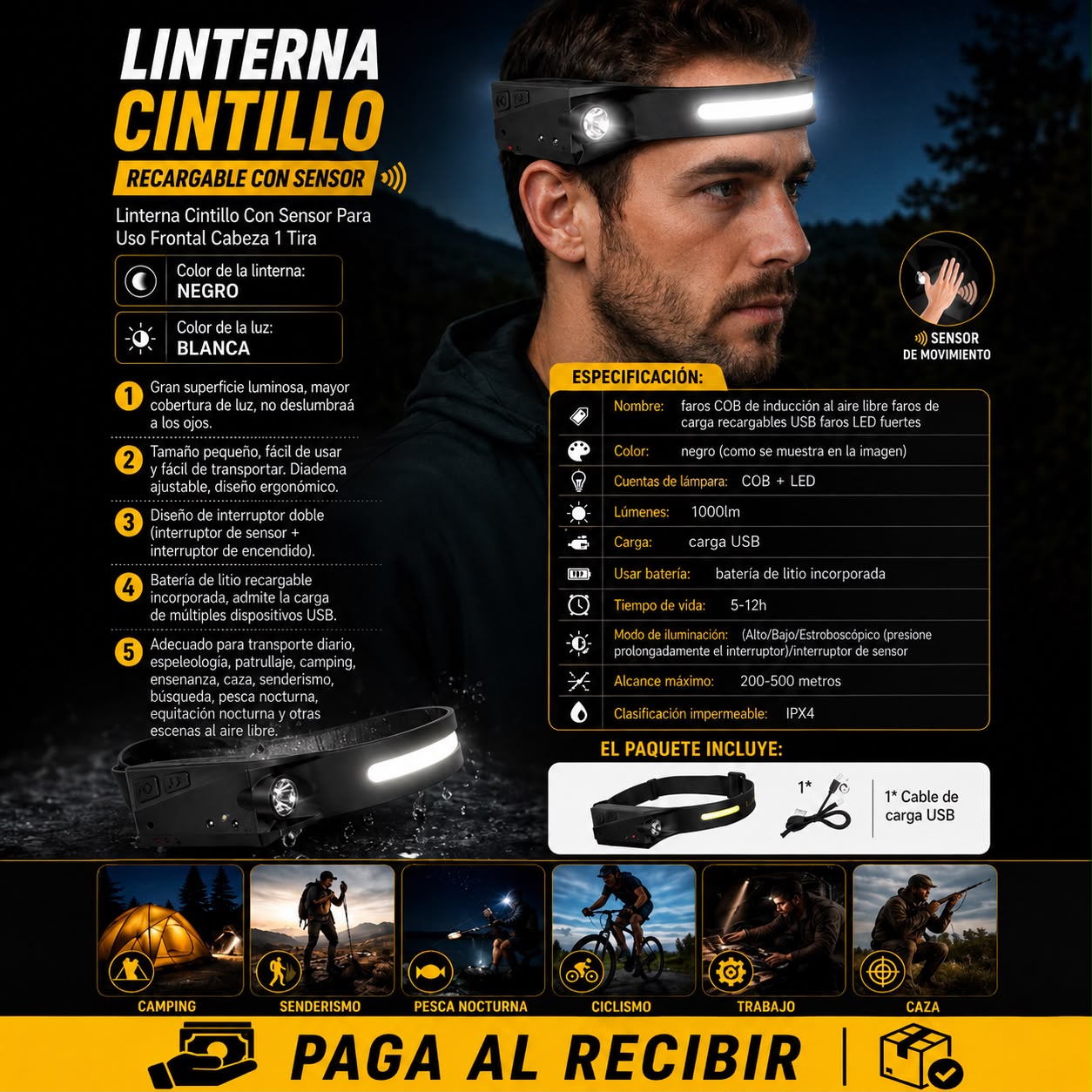 🔦 Linterna Cintillo Recargable 🔦